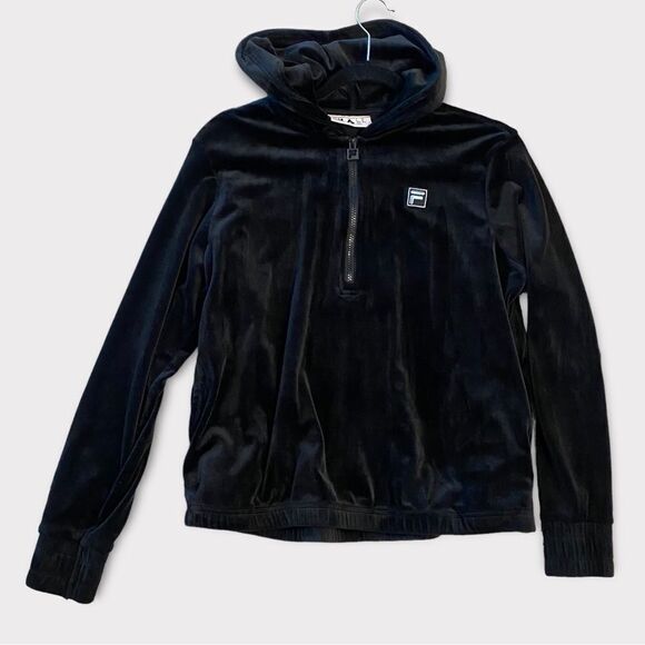 Fila Black Y2K 2000’s Plush Velvety Track Suit Two Piece Zip Up Top Sweater - Picture 1 of 7